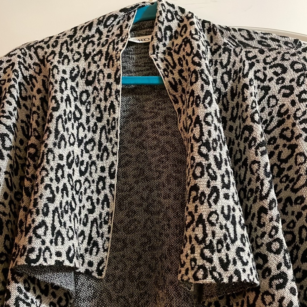 ANIMAL PRINT LADIES OPEN FRONT Lg SLEEVE SWEATER WIDE DRAPED COLLAR LAPELS SZ S - Picture 2 of 13